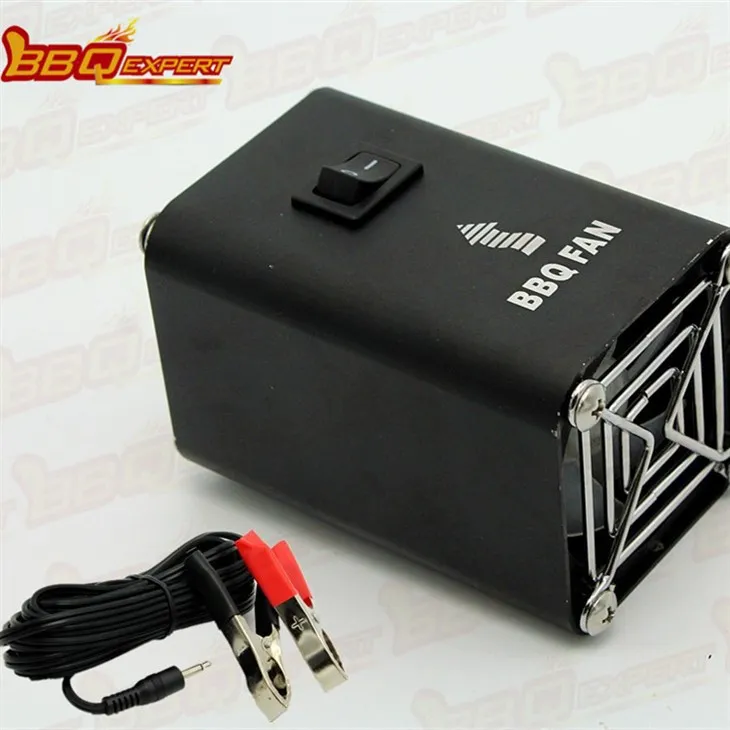Fekete alumínium elektromos tűzrakás indító levegős grillfúvó 12V grillventilátor aligátor klipsorral FD315A(S)