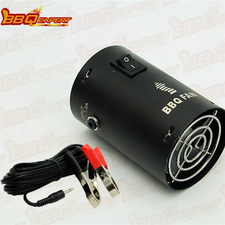 Elegáns kerek faszén tűzgyújtó ventilátor BBQ grillfúvó 12V füstfúvó alligátor csíptetővel FD315A(R)